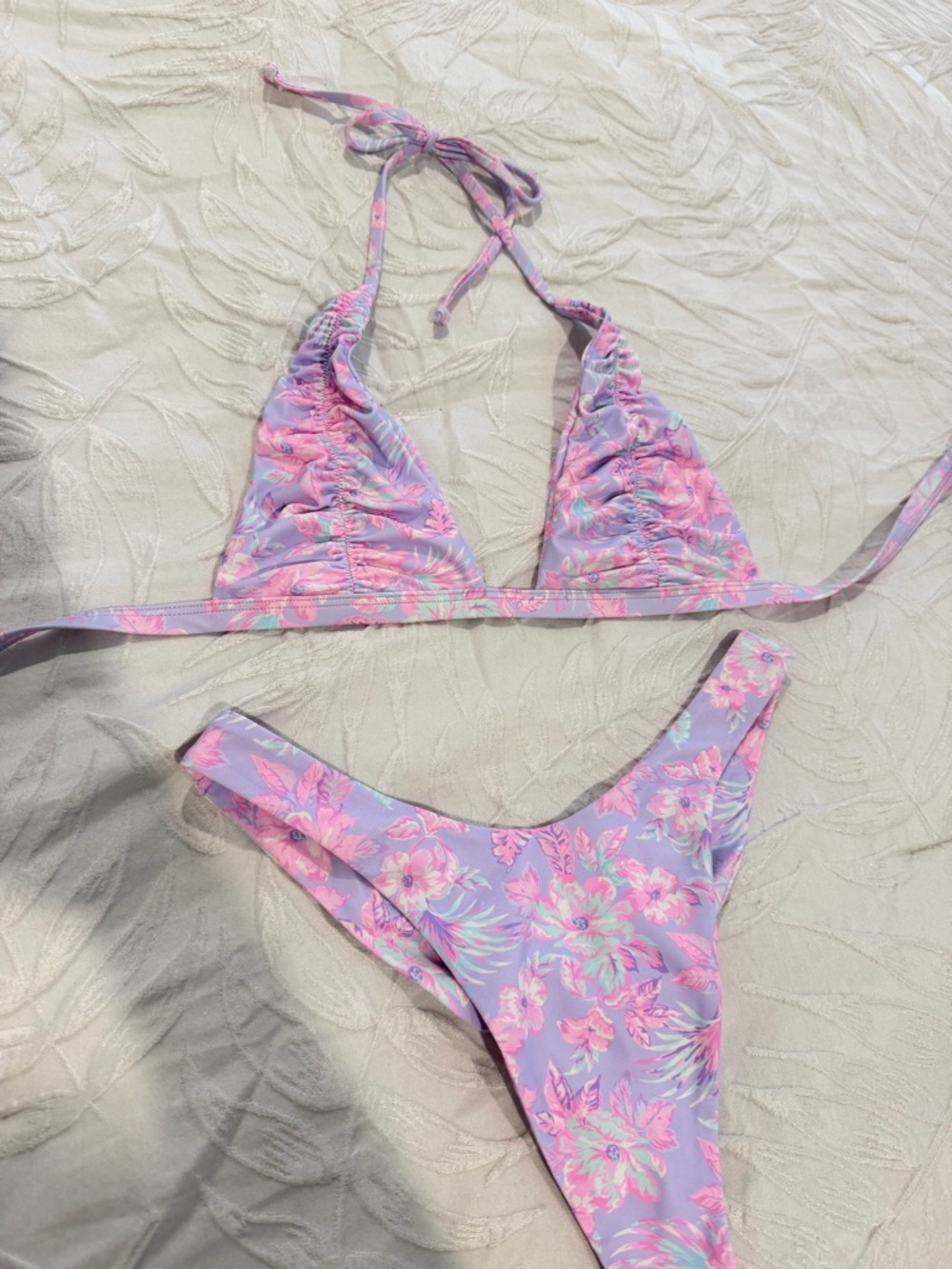 Kulani Kinis Lavender Floral Bikini Set with Pink & Mint Accents